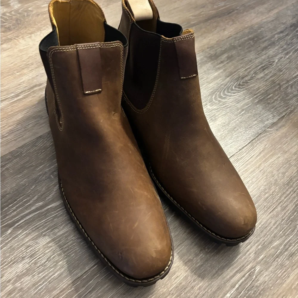 Men's Sandro Moscoloni Brown Chelsea Work Boots - Slip-On Rugged Leather Sz 9.5 - Picture 5 of 9